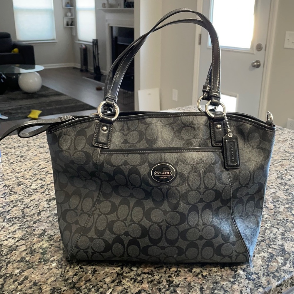 Coach Charcoal and Black Signature Shoulder Bag